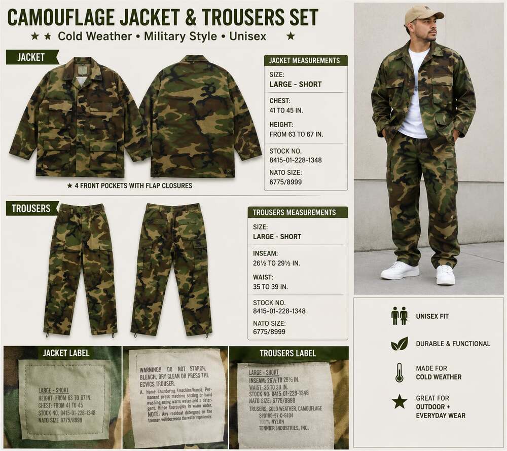 USGI M81 Woodland Camo Field Jacket & Gore-Tex Pants Set Large Military